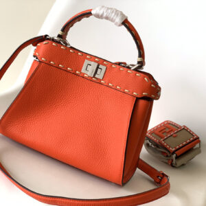 Fendi Peekaboo small handbag, with lotus-patterned cowhide and hand-stitched seams.
