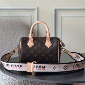 lv speedy bandouliere 2020 handbag with coated canvas and natural tanned leather